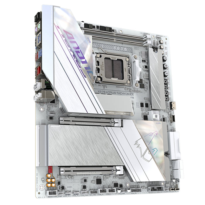 GIGABYTE X870 AORUS TACHYON ICE Motherboard - Supports AMD Ryzen 9000 CPUs, 18+2+2 Phases Digital VRM, up to 9600Hz DDR5 (OC), 1xPCIe 5.0 + 2xPCIe 4.0, Wi-Fi 7, 5 GbE LAN, USB 4