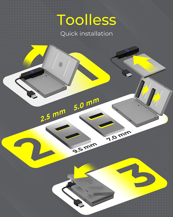 ICY BOX IB-AC603b-U3 HDD/SSD enclosure Anthracite, Black 2.5"