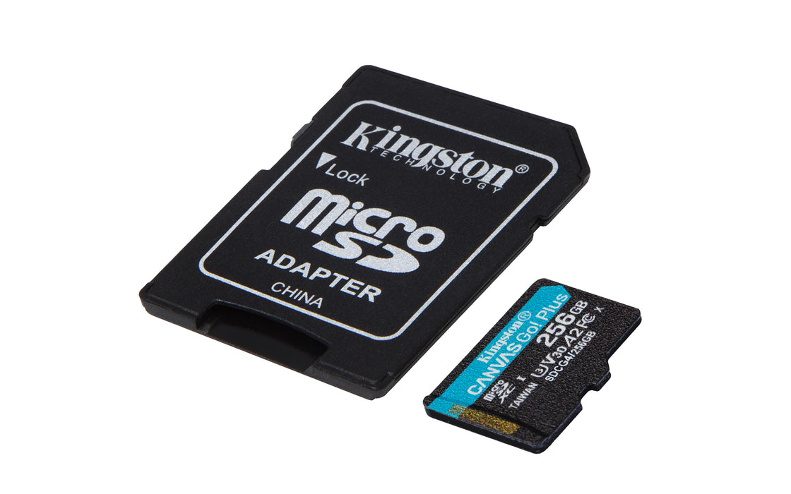 Kingston Technology 256GB microSDXC Canvas Go Plus Gen4 200MB/s A2 U3 V30 Card + Adapter