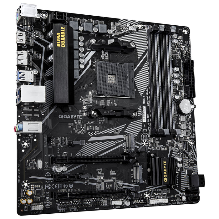 GIGABYTE B550M DS3H R2 Motherboard - AMD Ryzen 5000 CPUs, 5+3 Phases VRM, up to 4733MHz DDR4 (O.C.), 1xPCIe 4.0 + 1xPCIe 3.0 M.2, 1GbE LAN, USB 3.2 Gen 1