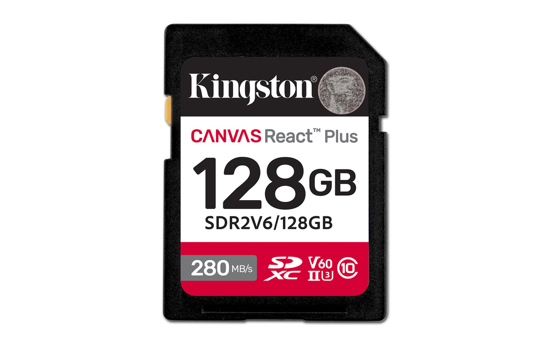 Kingston Technology 128GB Canvas React Plus SDXC UHS-II 280R/100W U3 V60 for Full HD/4K