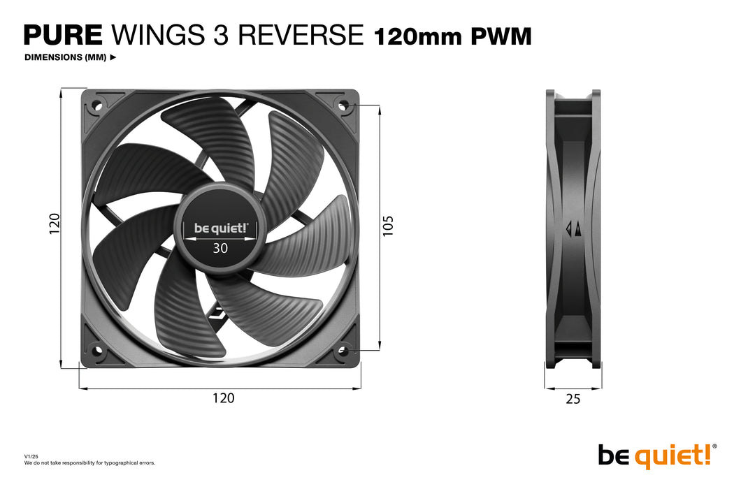 be quiet! Pure Wings 3 120 mm PWM Reverse Triple Pack Black