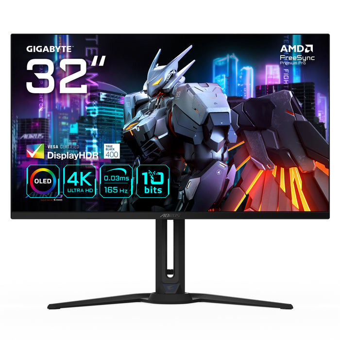 GIGABYTE AORUS FO32U 31.5” UHD Gaming Monitor - 3840 x 2160 (UHD), 165Hz, 0.03ms, 250 cd/m2, FreeSync Premium Pro, DisplayHDR True Black 400, HDMI 2.1, Displayport 1.4