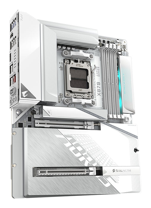 GIGABYTE X870 AORUS STEALTH ICE Motherboard - Supports AMD Ryzen 9000 CPUs, 16+2+2 Phases Digital VRM, up to 8200Hz DDR5 (OC), 2xPCIe 5.0 + 2xPCIe 4.0, Wi-Fi 7, 5 GbE LAN, USB 4