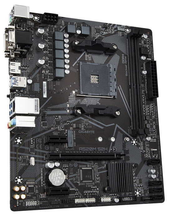 GIGABYTE A520M S2H Motherboard - Supports AMD Ryzen 5000 Series AM4 CPUs, 4+3 Phases Pure Digital VRM, up to 5100MHz DDR4 (OC), PCIe 3.0 x4 M.2, GbE LAN, USB 3.2 Gen 1