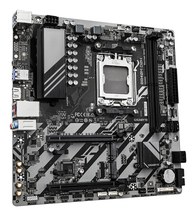 GIGABYTE B840M D2H Motherboard - AMD Ryzen 9000 CPUs, 5+2+2 Phases VRM, up to 7600MHz DDR5, 1xPCIe 4.0 + 1xPCIe 3.0 M.2, 2.5GbE LAN, USB 3.2 Gen 1