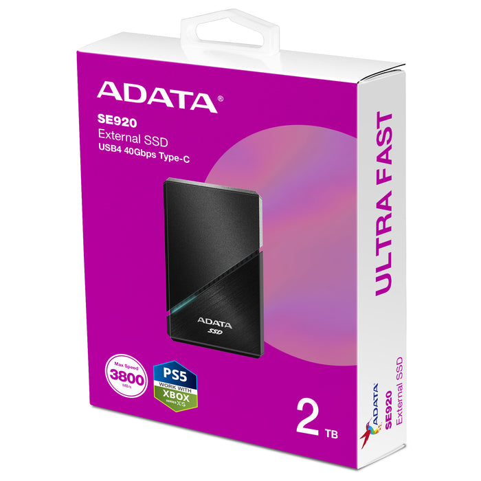 ADATA SE920 Thunderbolt technology 2 TB USB Type-C 3.2 Gen 2 (3.1 Gen 2) Black
