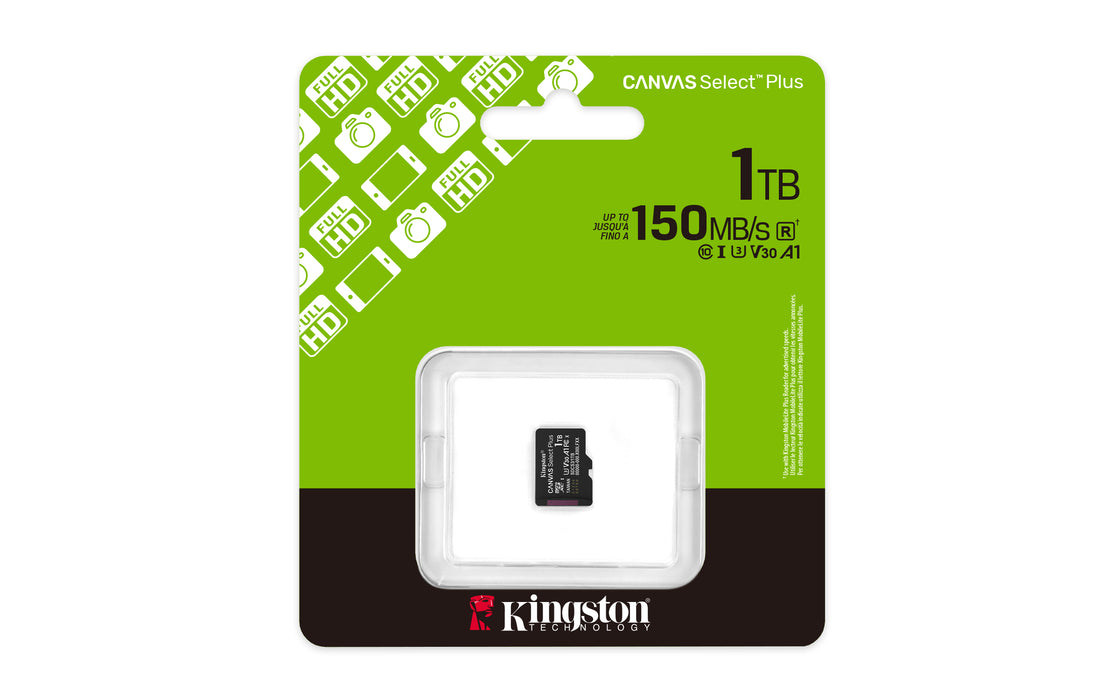Kingston Technology 1TB micSDXC Canvas Select Plus Gen3 150R A1 Single Pack w/o ADP