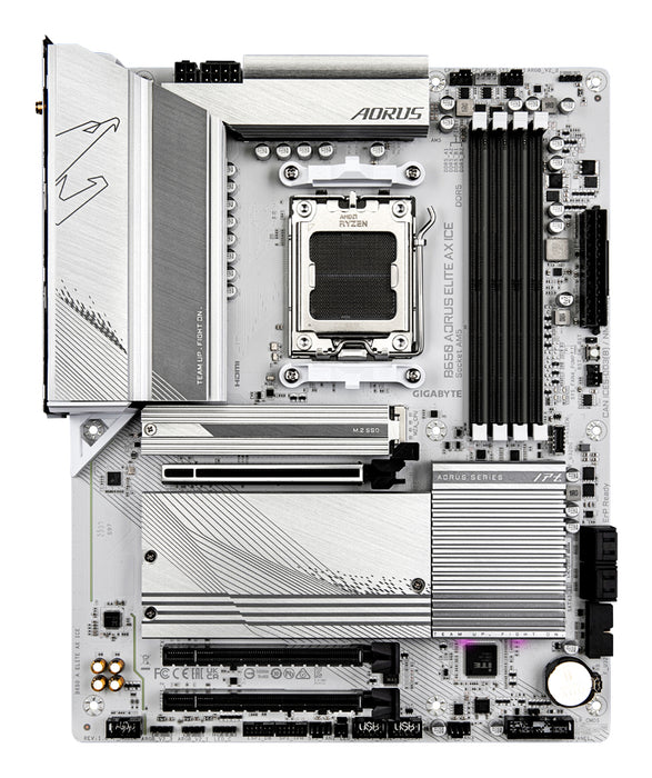 GIGABYTE B650 AORUS ELITE AX ICE Motherboard - Supports AMD Ryzen 9000 CPUs, 12+2+2 Phases Digital VRM, up to 8000MHz DDR5 (OC), 1xPCIe 5.0 + 2xPCIe 4.0 M.2, Wi-Fi 6E, 2.5GbE LAN, USB 3.2 Gen 2x2