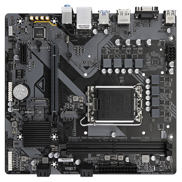 GIGABYTE B760M E Motherboard - Supports 14th Gen. Intel Core CPUs, 6+1+1 phases VRM, up to 7200MHz DDR5 (OC), 2xPCIe 4.0 M.2, 1 GbE LAN, USB 3.2 Gen 1