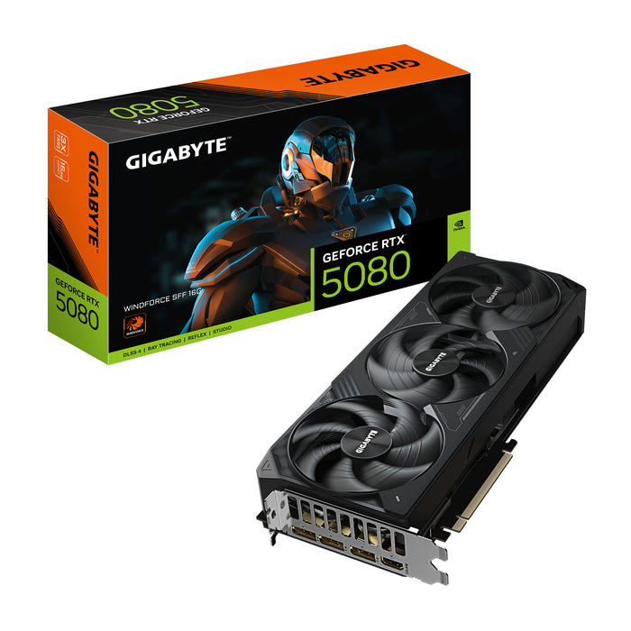GIGABYTE GeForce RTX 5080 WINDFORCE SFF 16G Graphics Card - 16GB GDDR7, 256bit, PCI-E 5.0, 2617MHz Core Clock, 3 x DisplayPort, 1 x HDMI, GV-N5080WF3-16GD