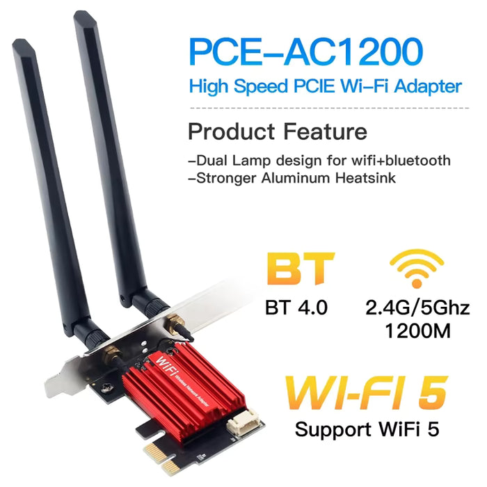AC1200 WiFi 5 PCIe Bluetooth 4.0 PCIe High Speed Network Card