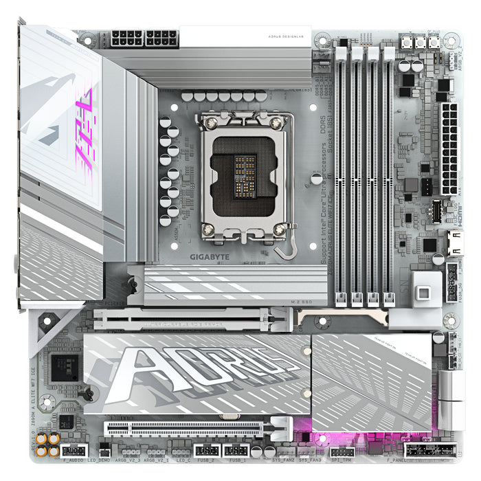 GIGABYTE Z890M AORUS ELITE WIFI7 ICE Motherboard - Supports Intel Core Ultra (Series 2) CPUs, 12+1+2 phases VRM, up to 8800MHz DDR5 (OC), 1xPCIe 5.0 + 2xPCIe 4.0, Wi-Fi 7, 2.5GbE LAN, USB 4