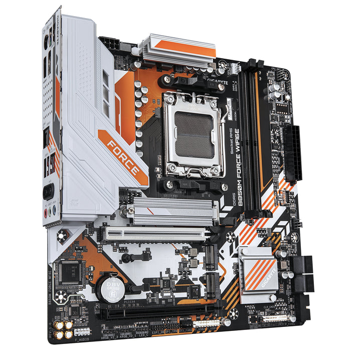 GIGABYTE B850M FORCE WIFI6E Motherboard - AMD Ryzen 9000 Series CPUs, 8+2+2 Phases Digital VRM, up to 9600MHz DDR5 (OC), 1xPCIe 5.0 + 2xPCIe 4.0 M.2, Wi-Fi 6E, 2.5 GbE LAN, USB 3.2 Gen 2