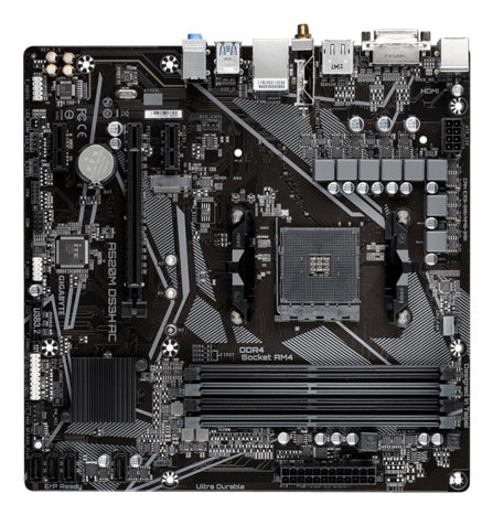GIGABYTE A520M DS3H AC Motherboard - AMD Ryzen 5000 Series CPUs, 5+3 Phases VRM, up to 4733MHz DDR5 (OC), 1xPCIe 3.0 M.2, GbE LAN, WIFI 5, USB 3.2 Gen 1