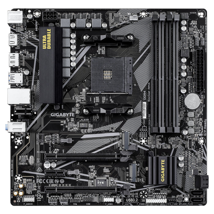 GIGABYTE B550M DS3H R2 Motherboard - AMD Ryzen 5000 CPUs, 5+3 Phases VRM, up to 4733MHz DDR4 (O.C.), 1xPCIe 4.0 + 1xPCIe 3.0 M.2, 1GbE LAN, USB 3.2 Gen 1