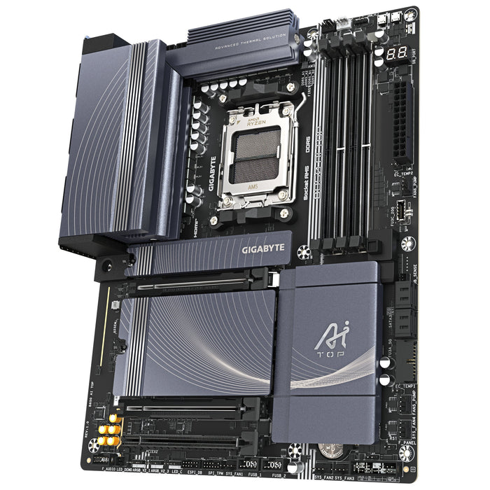 GIGABYTE B850 AI TOP Motherboard - AMD Ryzen 9000 Series CPUs, 16+2+2 Phases Digital VRM, up to 8600MHz DDR5 (OC), 2xPCIe 5.0 + 1xPCIe 4.0 M.2, 10 LAN, WIFI 7, USB 3.2 Gen 2x2