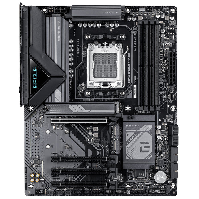 GIGABYTE B840 EAGLE WIFI6E Motherboard - AMD Ryzen 9000 CPUs, 8+2+2 Phases VRM, up to 8200MHz DDR5(O.C), 2xPCIe 4.0 + 1xPCIe 3.0 M.2, Wi-Fi 6E, 2.5GbE LAN, USB 3.2 Gen 2