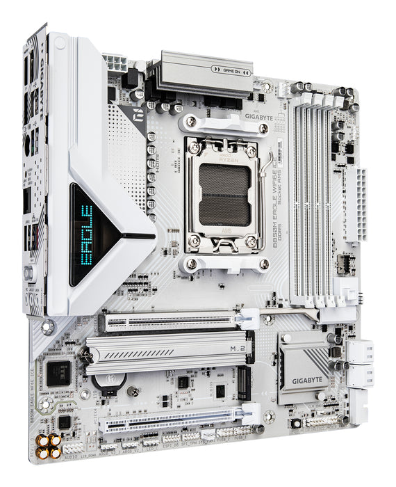 GIGABYTE B850M EAGLE WIFI6E ICE Motherboard - AMD Ryzen 9000 Series CPUs, 8+2+2 Phases Digital VRM, up to 8200MHz DDR5 (OC), 1xPCIe 5.0 + 1xPCIe 4.0 M.2, Wi-Fi 6E, 2.5 GbE LAN, USB 3.2 Gen 2